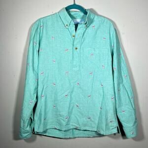 Chubbies Mens Popover Shirt Small Mint Green Embroidered Flamingo Long Sleeve